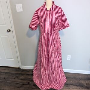 BURU Red & White Striped Collared Maxi Dress Size Large